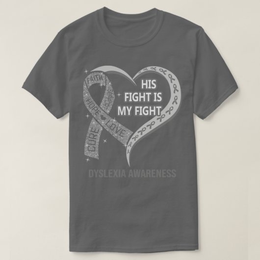 T-shirt Son combat est mon combat Ribbon Heart Dyslexia Aw (Design devant)