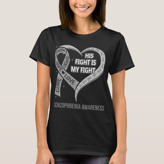 T-shirt Son Combat Est Mon Combat Ribbon Heart Schizophren (Devant)
