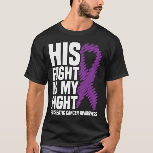 T-shirt Son combat Mon combat le ruban pourpre cancer panc (Devant)