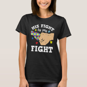 T-shirt Son Combat Mon Combat Poing Puzzle Ruban Autisme