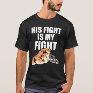 T-shirt Son Combat Mon Combat Poing Puzzle Ruban Autisme