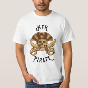 T-shirt Son Crâne et Os de Pirate Vintage avec Épée Blanc