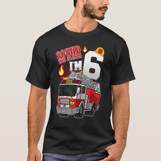 T-shirt Son L'alarme Je suis 6 Pompier Moteur d'incendie 6 (Devant)