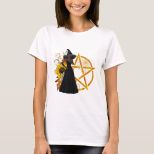 T-shirt Sorcière afro-américaine avec Pentagram d'or T-Shi