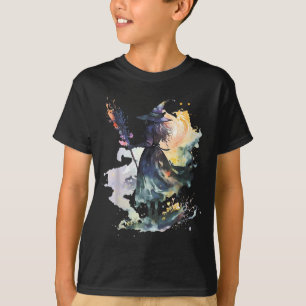 T-shirt Sorcière Aquarelle Halloween Automne Art Peinture