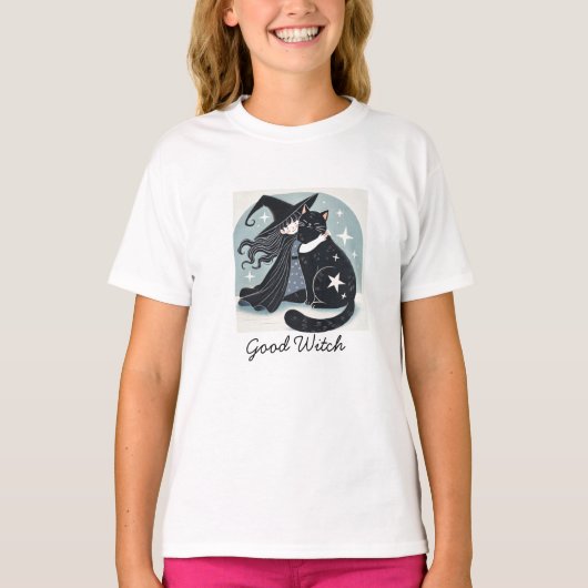T-shirt sorcière avec chat noir (Devant)