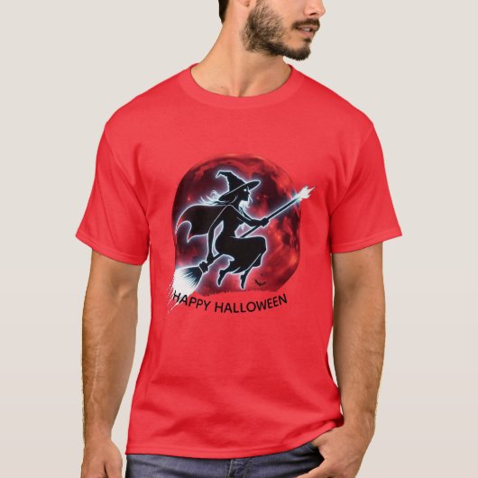 T-shirt Sorcière brillante volant Lune rouge Tee hommes (Devant)