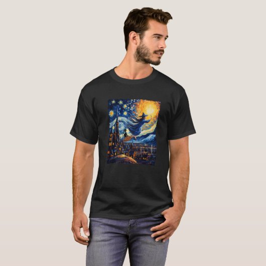 T-shirt Sorcière Chambres Halloween Starry Night Van Gog (Devant entier)