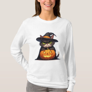 T-shirt Sorcière Chat Grincheux Et Citrouille Halloween 🦇