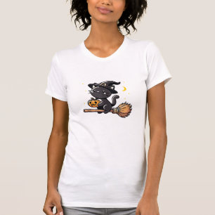 T-shirt Sorcière Chat Noir Halloween Costume Broom Sticks