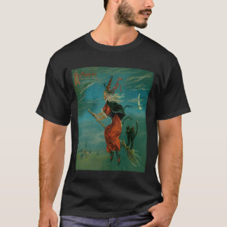 T-shirt Sorcière chevauchant un balai avec un chat noir Vi