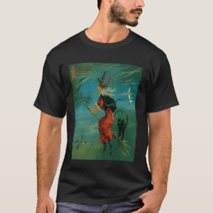 T-shirt Sorcière chevauchant un balai avec un chat noir Vi