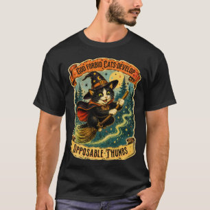 T-shirt Sorcière de chat vintage volant sur un balai Hallo