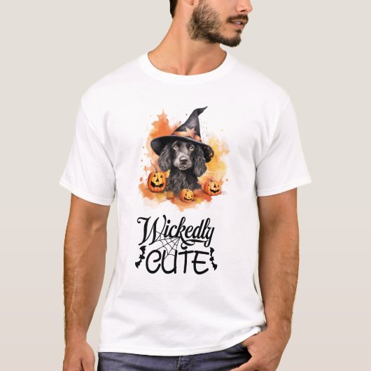 T-shirt Sorcière de chiot noir méchamment mignon (Devant)