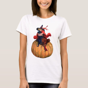 T-shirt Sorcière de Halloween vintage, chat et citrouille