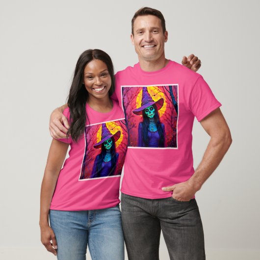 T-shirt Sorcière d'Halloween avec conception de visage crâ (Unisexe)