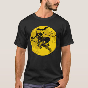 T-shirt sorcière d'Halloween vole sur un balai avec des ch