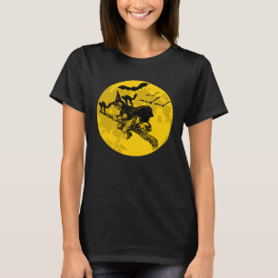 T-shirt sorcière d'Halloween vole sur un balai avec des ch