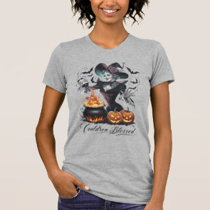 T-shirt Sorcière Drôle Vintage Chaudron Bénie Halloween
