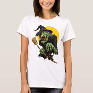 T-shirt SORCIÈRE EFFRAYANTE avec BALAI et CHAT NOIR