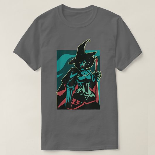 T-shirt Sorcière Foncé Avec Une Sorcière De Salle Magique (Design devant)