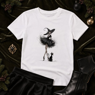 T-shirt Sorcière gothique & chat – Art de witchcore fémini