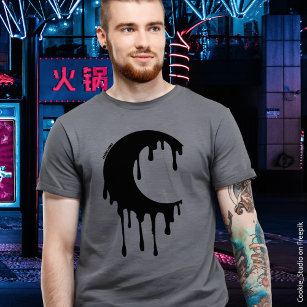 T-shirt Sorcière gothique Noir Lune à goutte Silhouette