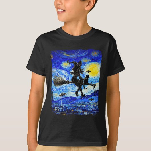 T-shirt Sorcière Halloween Starry Night Van Gogh Aesthétiq (Devant)