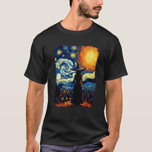 T-shirt Sorcière Halloween Starry Night Van Gogh Aesthétiq (Devant)