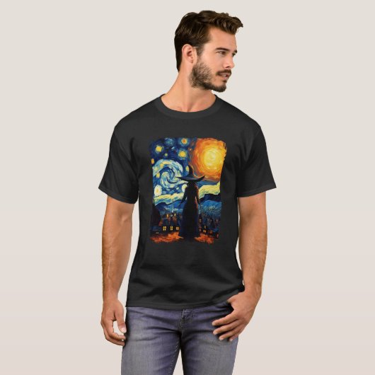 T-shirt Sorcière Halloween Starry Night Van Gogh Aesthétiq (Devant entier)