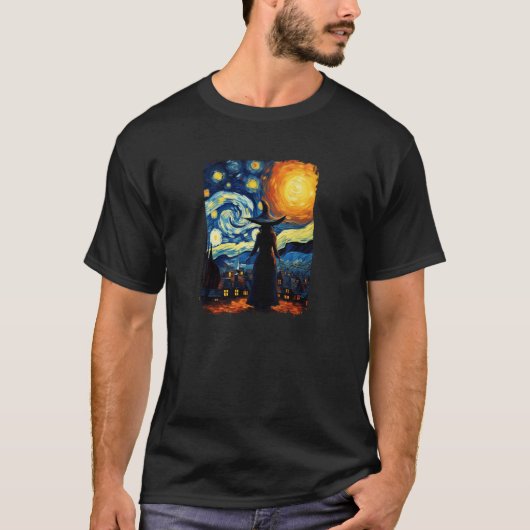 T-shirt Sorcière Halloween Starry Night Van Gogh Aesthétiq (Devant)