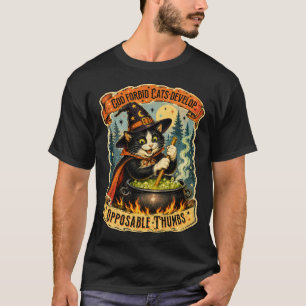 T-shirt Sorcière Halloween Vintage Chat avec Pouce Opposab