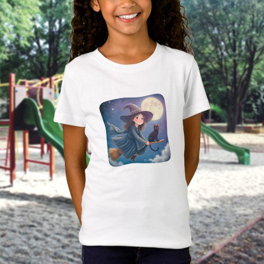 T-shirt Sorcière Mignonne Avec Chat