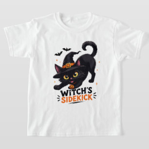 T-shirt Sorcière Mignonne et son Chat Noir Compagnon Hallo
