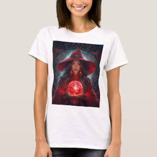 T-shirt Sorcière rouge avec boule de cristal et arrière-pl
