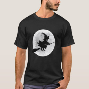 T-shirt Sorcière sur balai avec pleine lune dessin drôle p