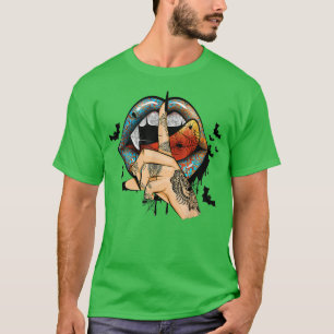 T-shirt Sorcière Vampire Halloween Costume Mouth Fangs Bat