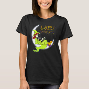 T-shirt Sorcière verte Livres heureux Café Chats Halloween