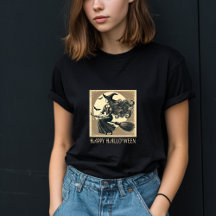 Sorcière Vintage sur Balai Pleine Lune & Chauves-s