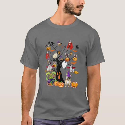 T-shirt Sorcières de Chiens de taureaux français Halloween (Devant)