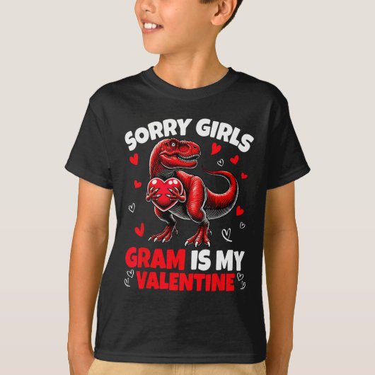 T-shirt Sorry Girls Gram Is My Valentine Dinosaur Holding  (Devant)