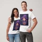 T-shirt Sort doux – Petite sorcière d'Halloween avec frian (Unisexe)