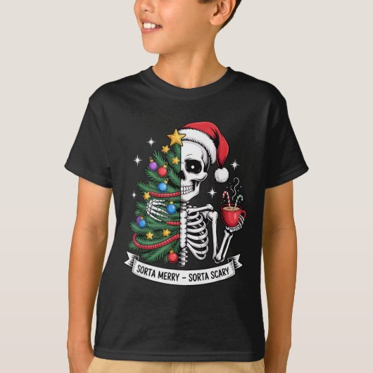 T-shirt Sorta Merry Sorta Y Santa Skeleton Cocoa Christmas (Devant)