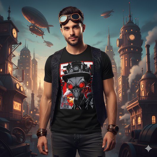 T-shirt Sortir du système | Retro Steampunk Alien Tee