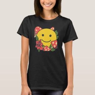 T-shirt Sourire Jaune Sourire Visage mignon Champignons Ro