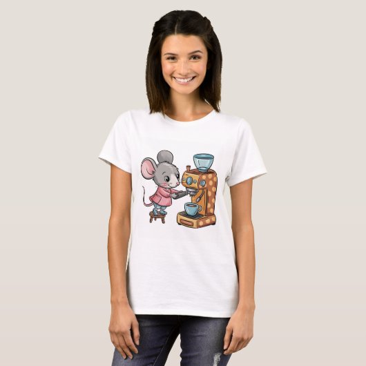 T-shirt Souris adorable faisant du café (Devant entier)