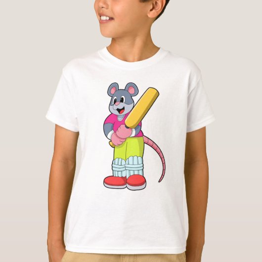 T-shirt Souris au cricket avec chauve-souris de cricket (Devant)