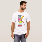 T-shirt Souris au cricket avec chauve-souris de cricket (Devant entier)
