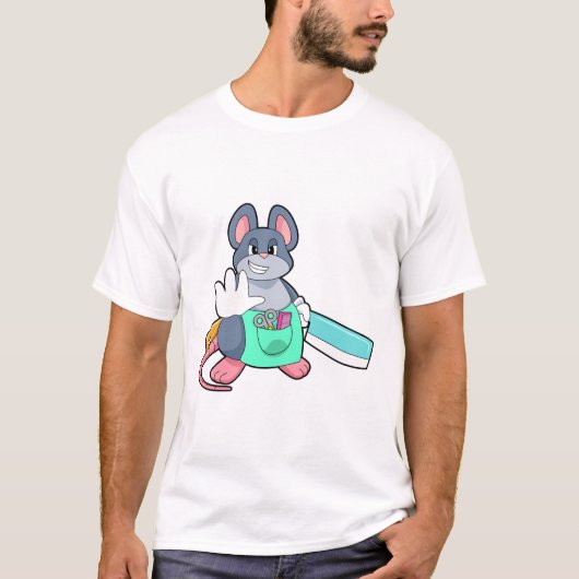 T-shirt Souris comme coiffeur avec ciseaux et comble (Devant)