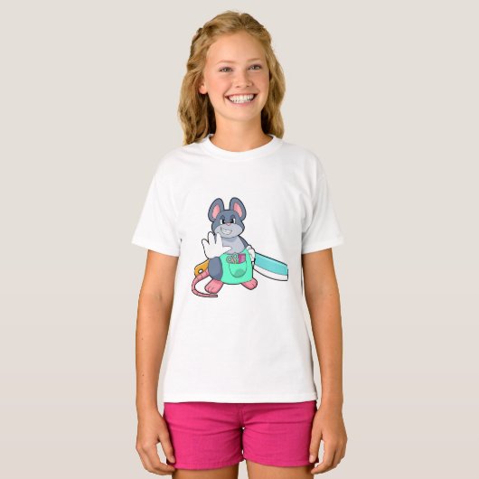 T-shirt Souris comme coiffeur avec ciseaux et comble (Devant entier)